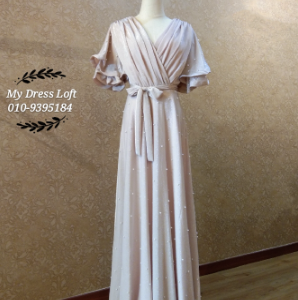 [126] A line Beige Long Gown with Sleeve | Rentals | RentSmart Asia | Renting Is The New Buying